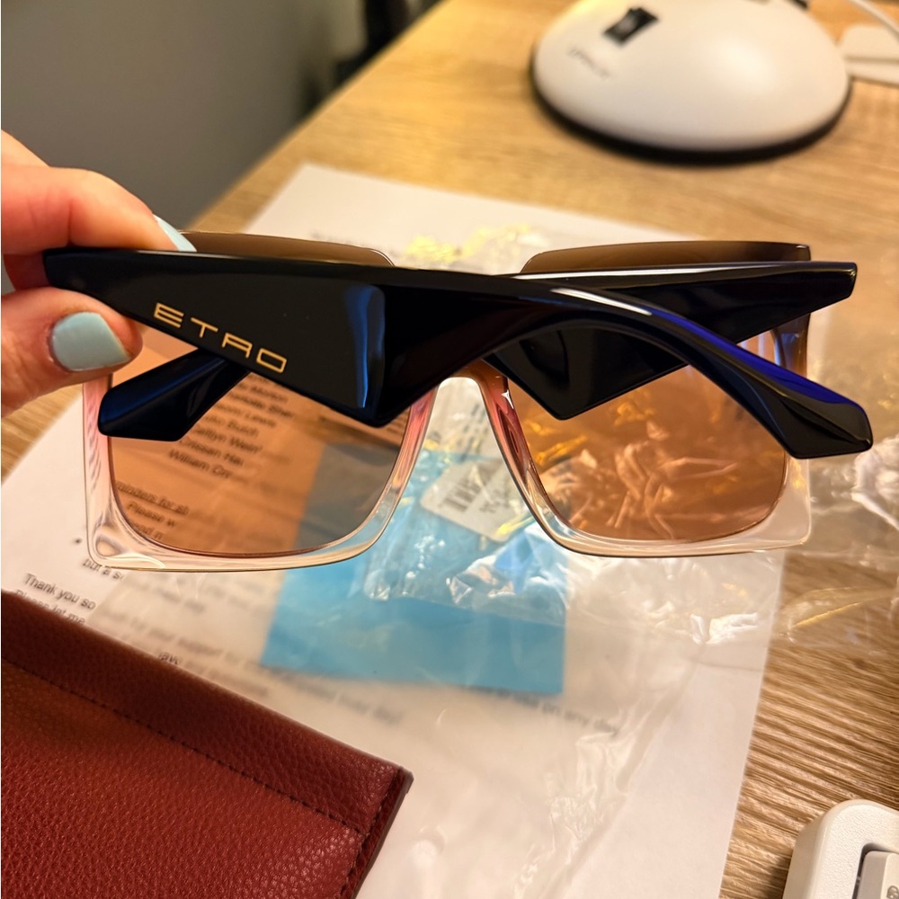 ETRO Brown Fuchsia Sunglasses with Flash Mirror Pink Lenses NWT $430 - Picture 10 of 13